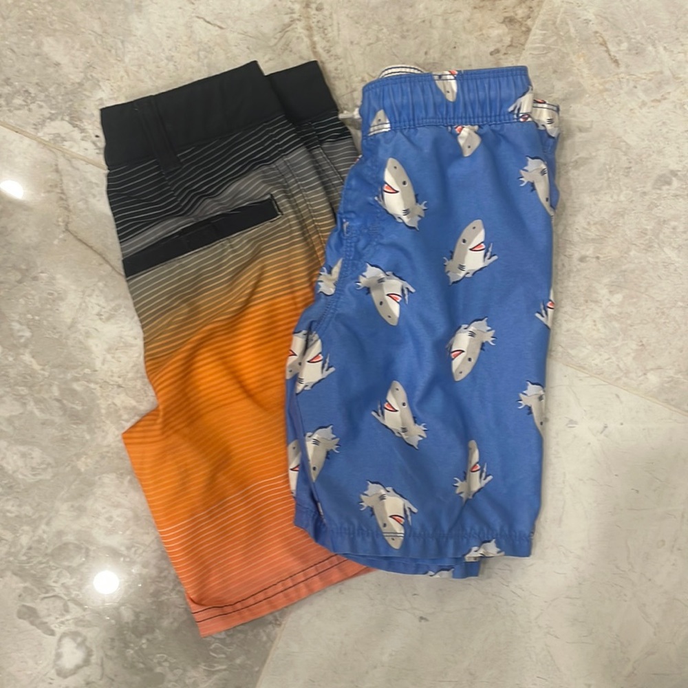 Boys Swim Trunks Bundle - Blue Shark and Black Sunrise 💙 🖤 🧡